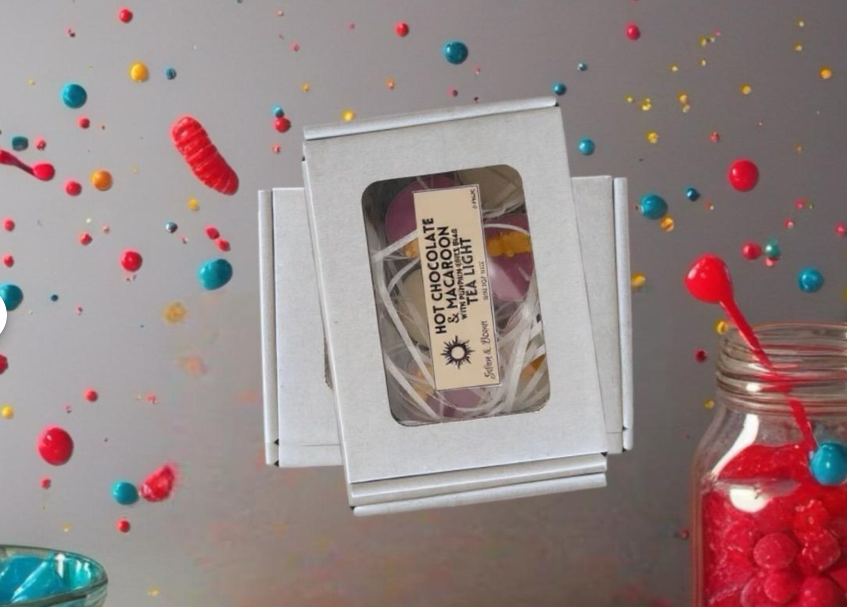 Hot Chocolate & Macaroon With Pumpkin Spice Bear Tea Light | 6 Pack - Image 2