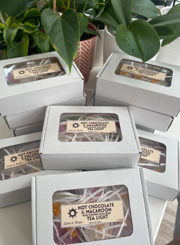 Hot Chocolate & Macaroon With Pumpkin Spice Bear Tea Light | 6 Pack